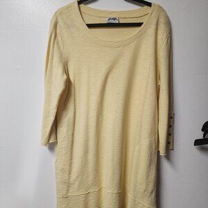 Wild Palms Large 100 cotton pale yellow tshirt dress RN30698